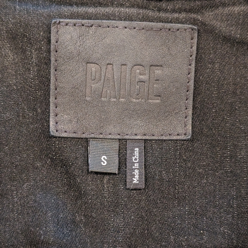 PAIGE Jean Jacket Sydney Women's Small Moto Sherpa Coated Black Stretch Denim - Picture 11 of 16